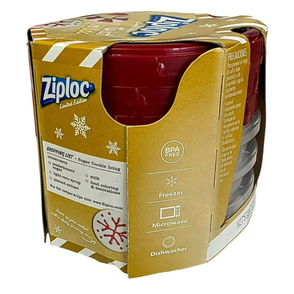 New Ziploc Twist N Loc 3-Pack Holiday Red 16 oz Pint Containers Lids Limited Ed